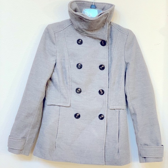 H&M Gray Wool Pea Coat Jacket Double Breasted Size Medium - Picture 1 of 1
